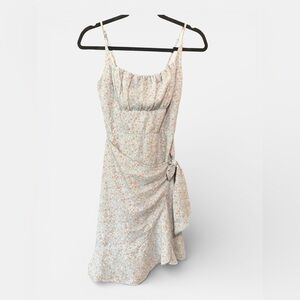 Altar'd State Cream Mini Dress with Pastel Floral Print & Side Tie